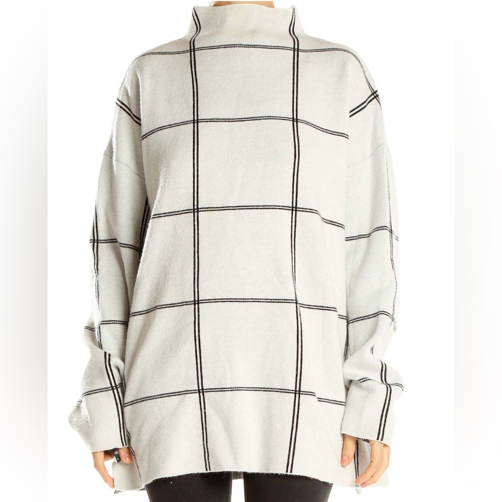 Tahari Windowpane Mock Neck Sweater size M